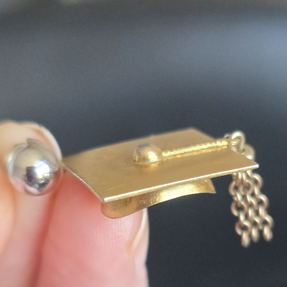 1960s Vintage Gold Filled Graduation Cap Reticulating Tassel Bracelet Charm Suzy